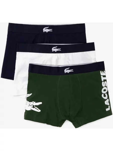 Bokserki Lacoste Stretch Cotton Logo zielony granatowy 3 sztuki XS biały