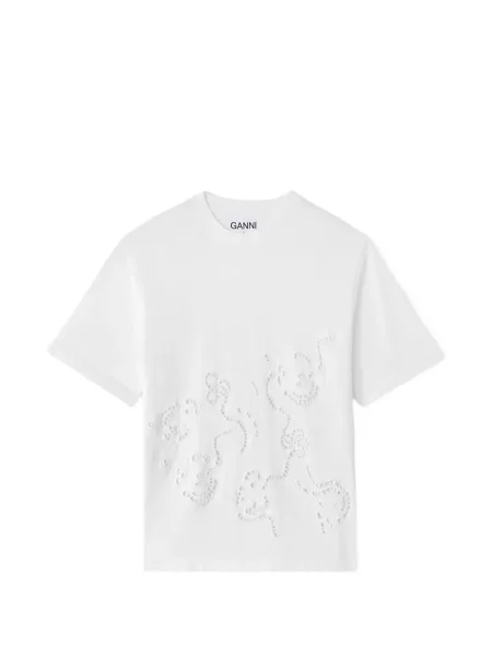 Tricou Ganni cu broderie alb