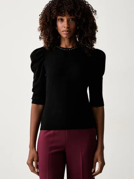 Twinset pulover cu mânecă scurtă pentru femei negru