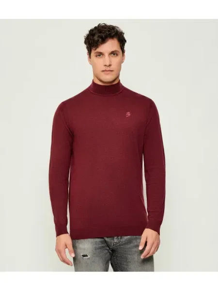 Pulover Karl Lagerfeld de lână cu guler înalt bordo