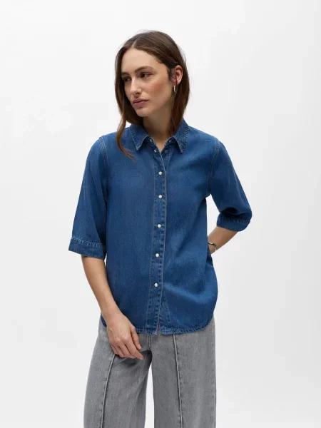 OBJECT Blúzka OBJFRAME denim modrá