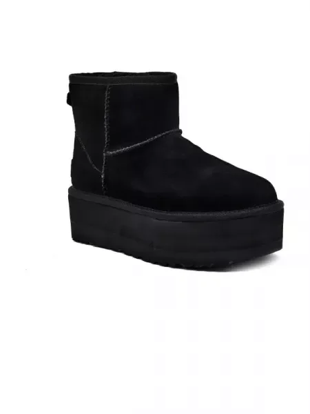 UGG Bőr hótaposó Classic Mini Platform gyapjú hozzáadásával fekete