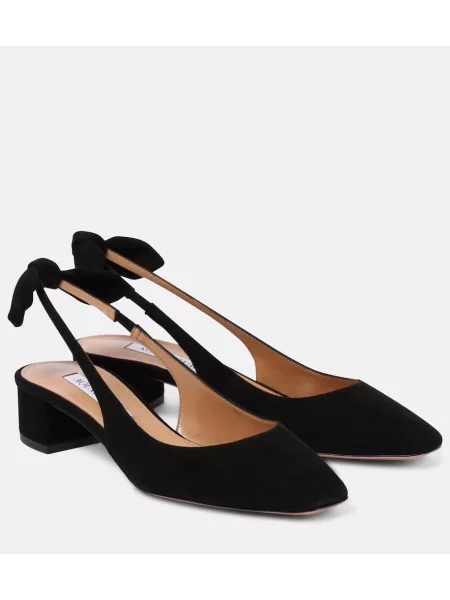 Salonarji Aquazzura z lokom iz semiša z odprtimi petami črna