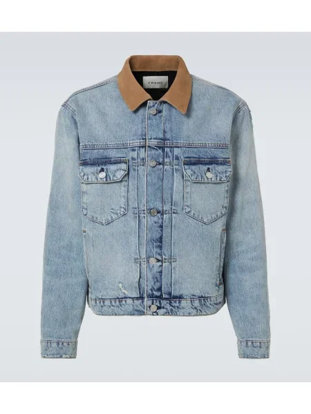 Велурено дънково яке Frame с протрити краища синьо