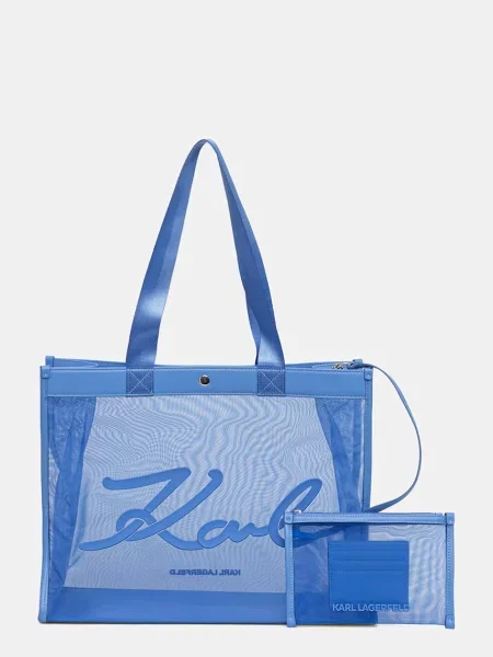 Τσάντα shopper Karl Lagerfeld με γούνα μπλε
