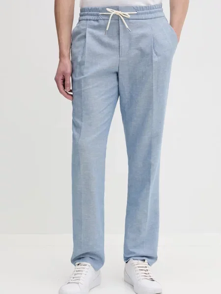 HUGO pantaloni slim fit pentru bărbați cu amestec de in albastru