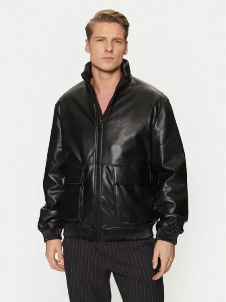 HUGO Bunda z imitácie kože čierna