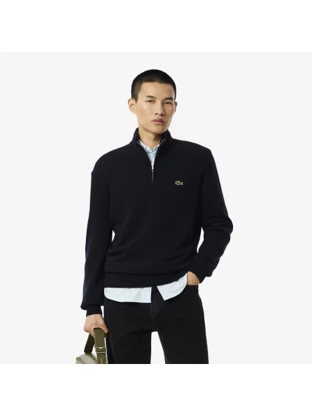 Lacoste Sweter Z Wełny Karbowanej Z Zamkiem Błyskawicznym granatowy