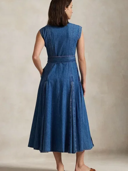 Maksi sukienka jeansowa Polo Ralph Lauren w kształcie litery A elegancka niebieska