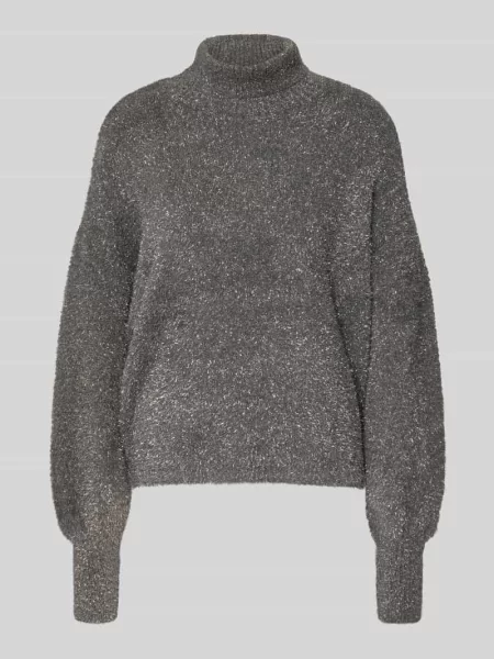Sweter z dzianiny z efektownej przędzy z golfem model ‘LISTRA’ Y.a.s srebrny
