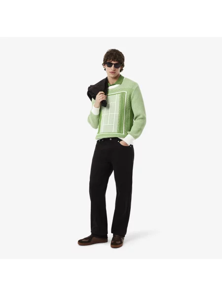 Lacoste Sweter Z Okrągłym Dekoltem Ze Wzorem Classic Fit zielony