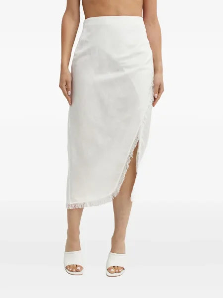 Fustă midi Simkhai cu franjuri până la genunchi alb