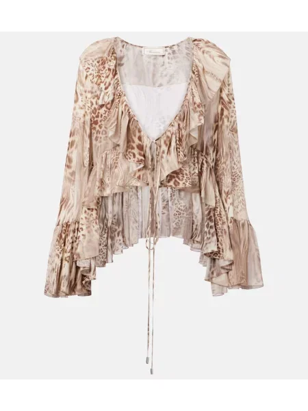 Top Blumarine din șifon cu imagine cu model leopard maro
