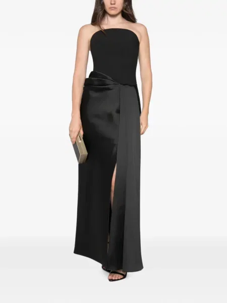 Rochie maxi Solace London drapată fără bretele negru