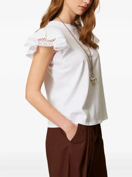 Tricou Twinset din dantelă scurt alb