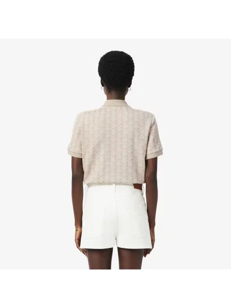 Lacoste Dopasowana Koszulka Polo Z Żakardowym Monogramem beżowa