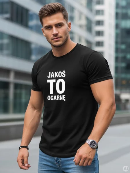 T-shirt z napisem Jakoś to ogarnę Dstreet czarny