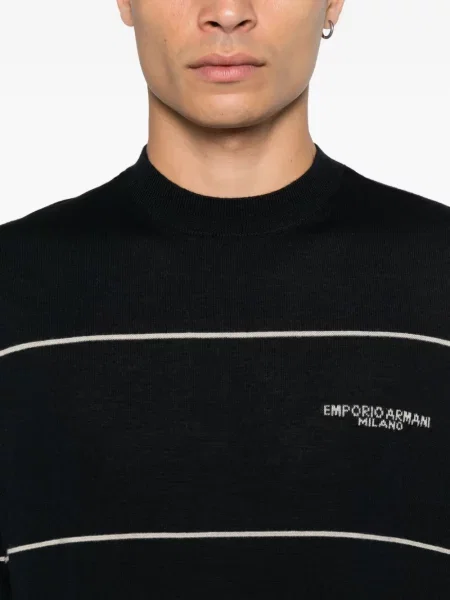 Pulover Emporio Armani de lână cu dungi albastru