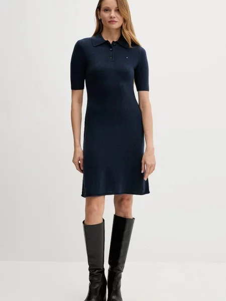Volnena obleka Tommy Hilfiger mornarsko modra