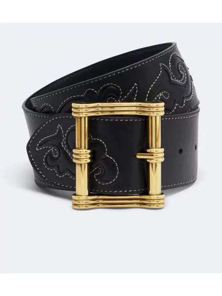 Curea Etro cu broderie din piele negru