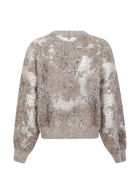 Pulover Brunello Cucinelli cu broderie maro