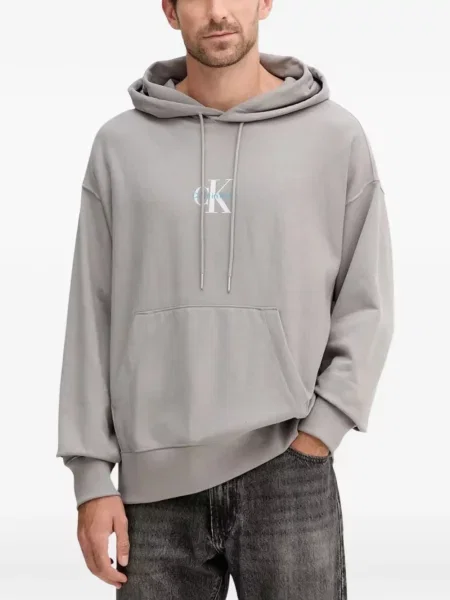 Hanorac cu glugă Calvin Klein Jeans cu imagine gri