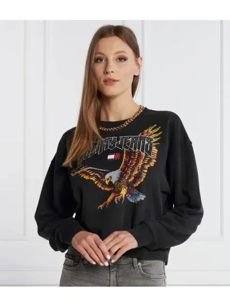 Tommy Jeans Hanorac VINTAGE EAGLE CREW | Relaxed fit negru