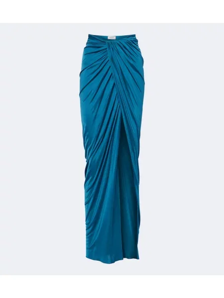 Fusta maxi Balmain din satin drapată albastru