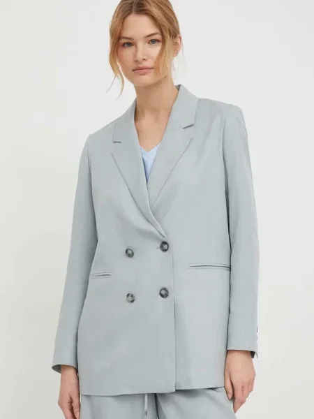 Сако Pepe Jeans тюркоазено с двуредно закопчаване с изчистен дизайн