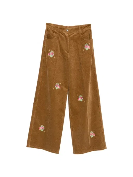 Pantaloni Forte_forte de catifea cord cu model floral maro