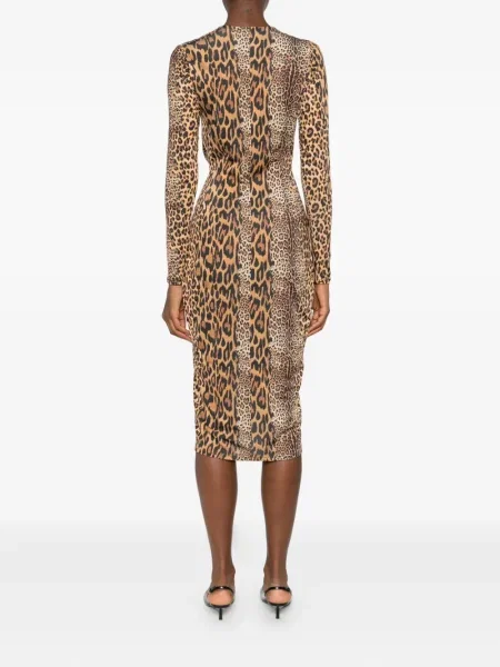 Rochie midi Roserry cu imagine cu model leopard până la genunchi maro