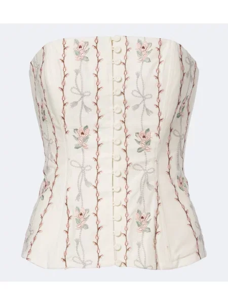 Top Agua By Agua Bendita cu broderie de in cu model floral alb