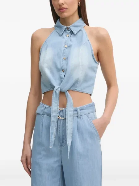 Top Gaudi cu gât halter albastru