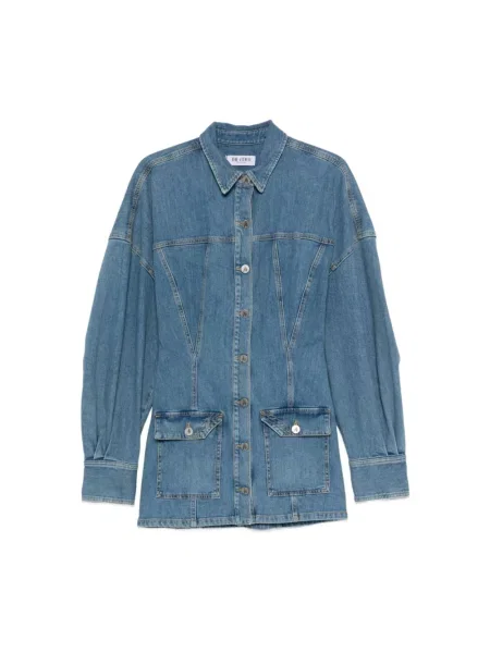 Mała sukienka koszulowa The Attico garniturowa skórzana niebieska