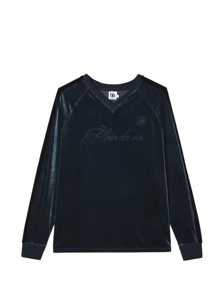 Tricou B+ab cu broderie de catifea albastru