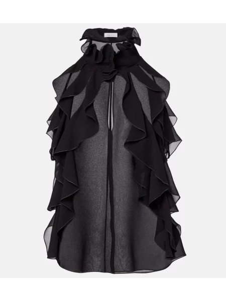 Top Mcqueen de mătase cu volane negru