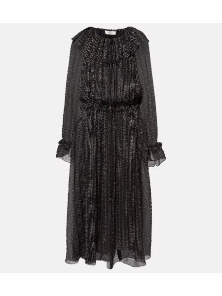 Rochie Chloé de mătase cu volane negru