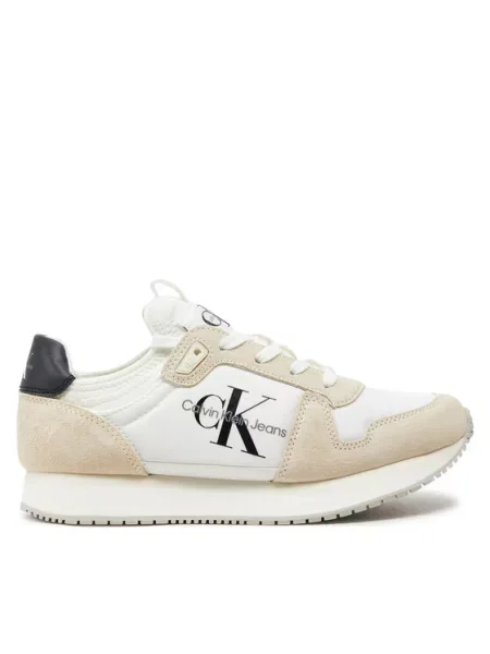 Calvin Klein Jeans Sneakersy Runner Sock Laceup Ny-Lth Wn bílá