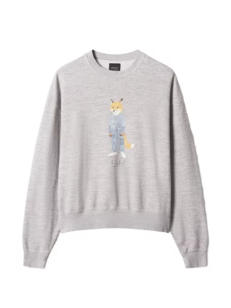 Pulover Maison Kitsune cu imagine gri