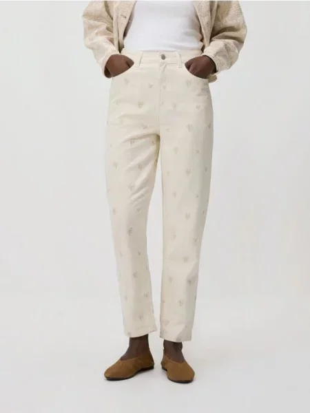 Reserved Джинси mom з вишивкою кремовий 