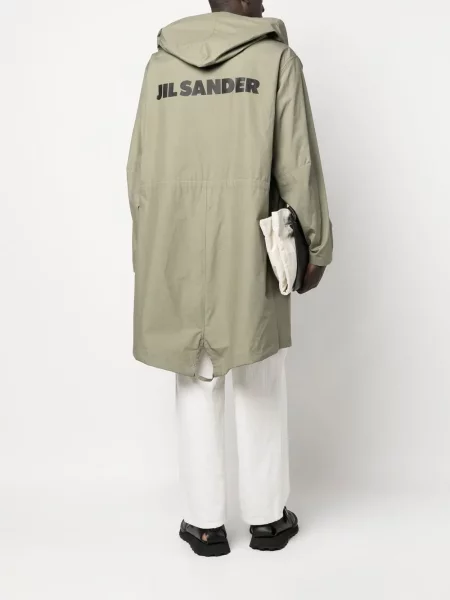 Raštuotas paltas Jil Sander su gobtuvu žalia