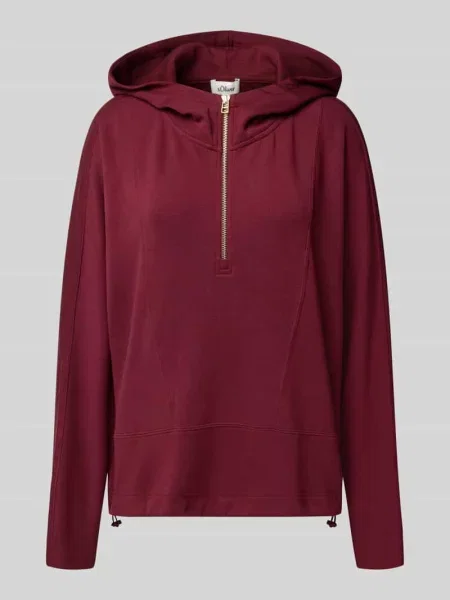 Bluza z kapturem o luźnym kroju z mieszanki S.oliver Red Label bordowa
