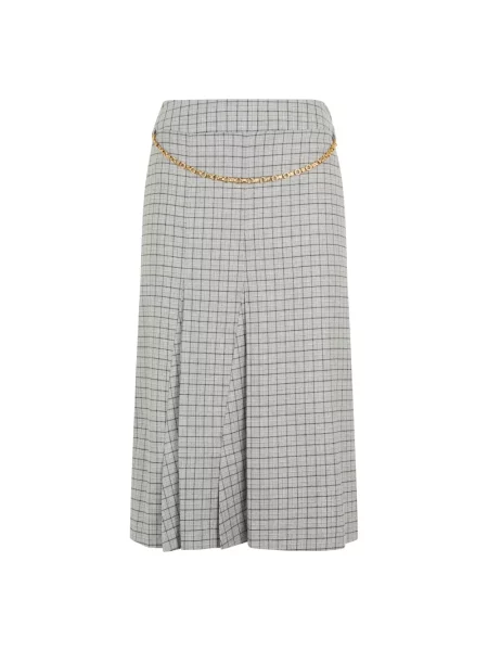 Długa spódnica plisowana Malo wełniana z nadrukiem szara