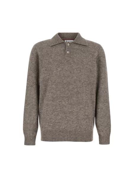 Koszulka polo Brunello Cucinelli wełniana brązowa
