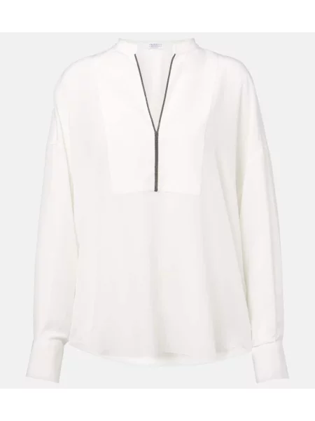 Bluză Brunello Cucinelli de mătase alb