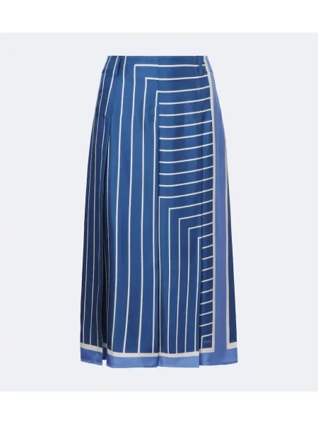 Fustă midi Tod's de mătase cu dungi albastru