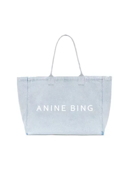 Anine Bing LEO DENIM TOTE LUCID BLUE torebka jeansowa niebieska