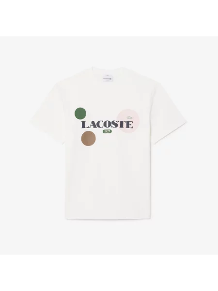 Lacoste Koszulka Z Bawełnianego Jerseyu Z Nadrukiem Graficznym biała