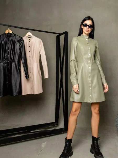 Сукня міні RiMari оливковий штучна шкіра