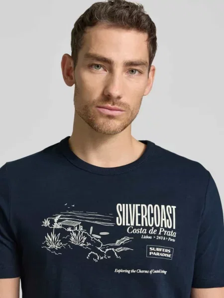 T-shirt o kroju regular fit z czystej bawełny S.oliver Red Label granatowa